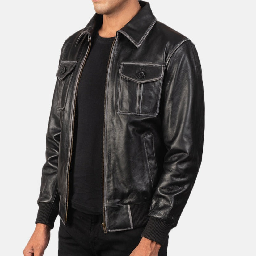 Black Leather Bomber Jacket