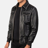 Black Leather Bomber Jacket