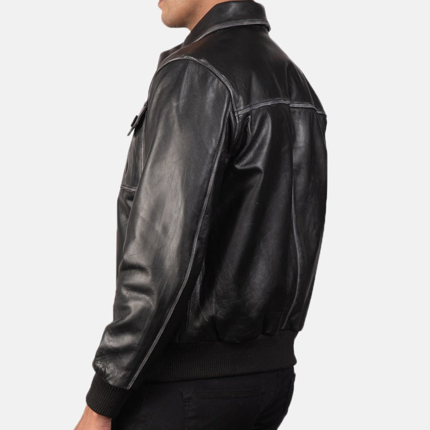 Black Leather Bomber Jacket