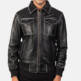 Black Leather Bomber Jacket