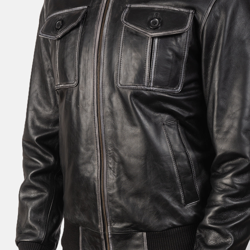 Black Leather Bomber Jacket
