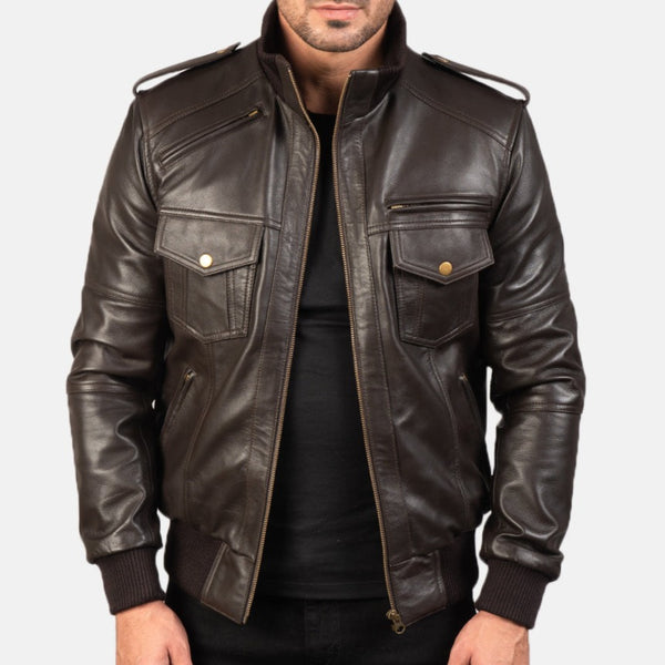 ジャケット ETMON Coating Bomber Jacket, Brown Washed Leather Bomber Jacket Brown - illigo | 60% - Asian