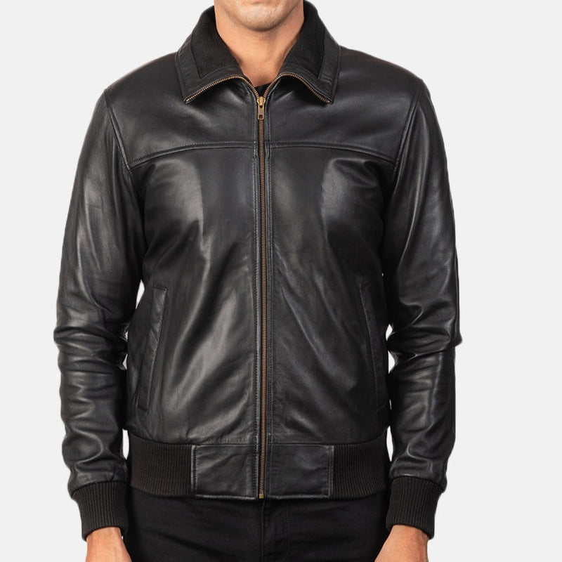 Black Leather Bomber Jacket