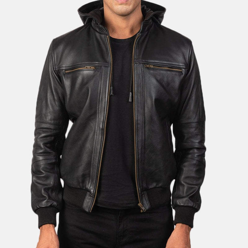 Black Leather Bomber Jacket men's