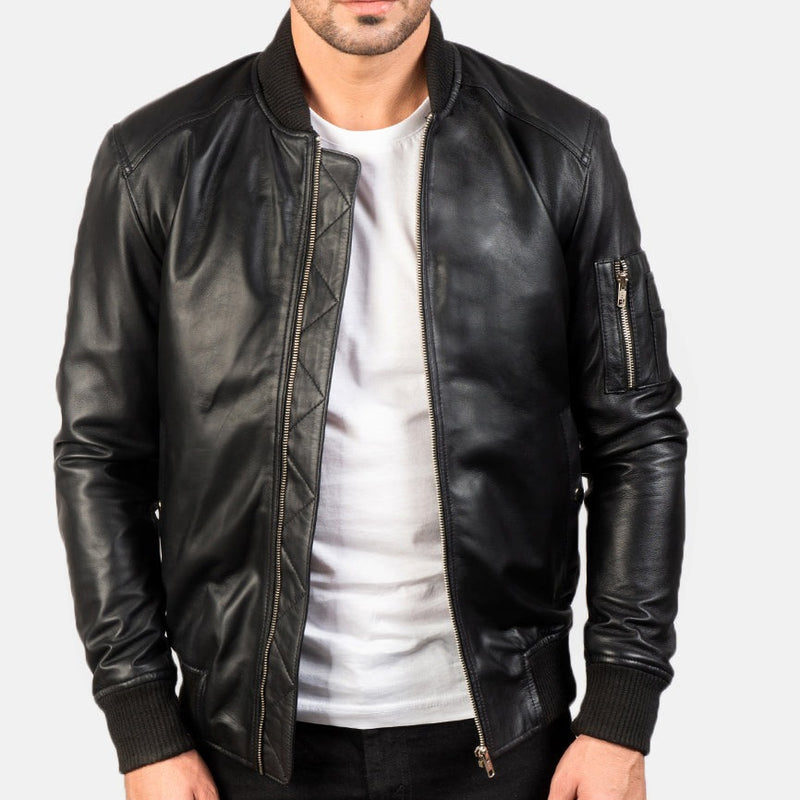 Black Leather Bomber Jacket
