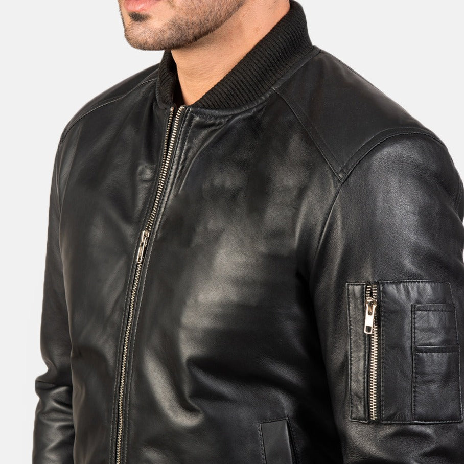 Black Leather Bomber Jacket