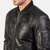 Black Leather Bomber Jacket