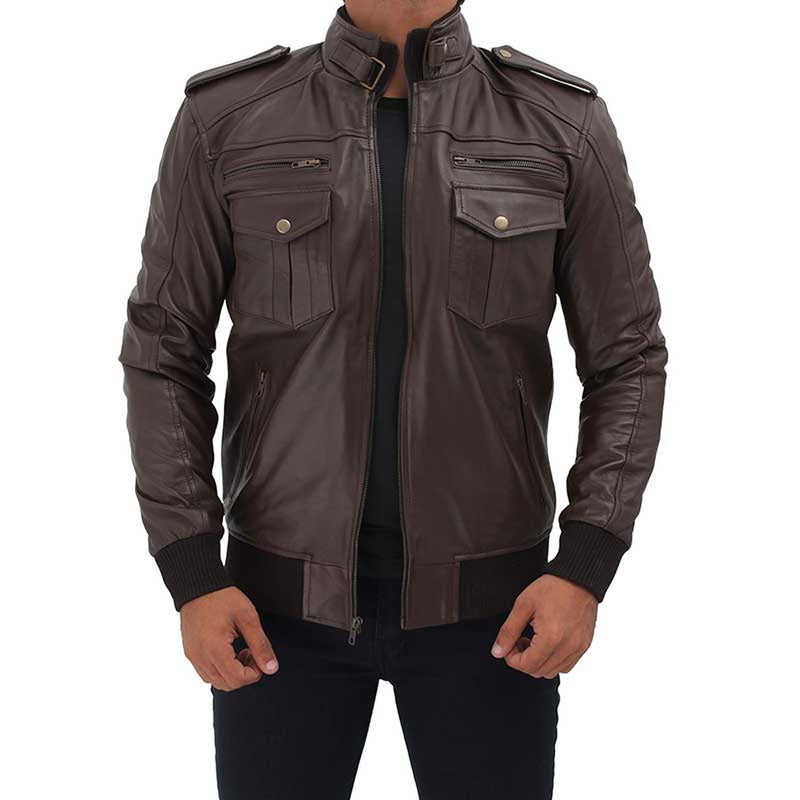 Brown Bomber Biker Leather Mens Jacket - Leather Jacket