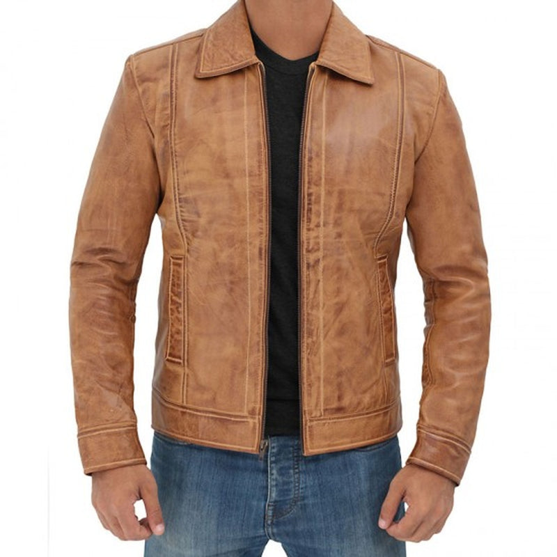 Leather biker jacket for men