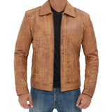 Casual Stylish Camel Brown Fitted Biker Leather Mens Jacket