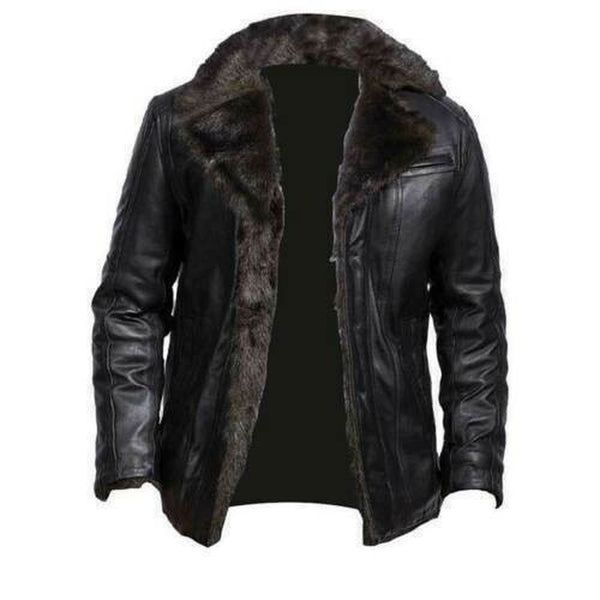 Men's Black Sheepskin Leather Jacket with Fur - Mush Editions