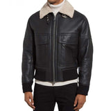 Black Shearling Bomber Leather Jacket for Men - Leather Jacket