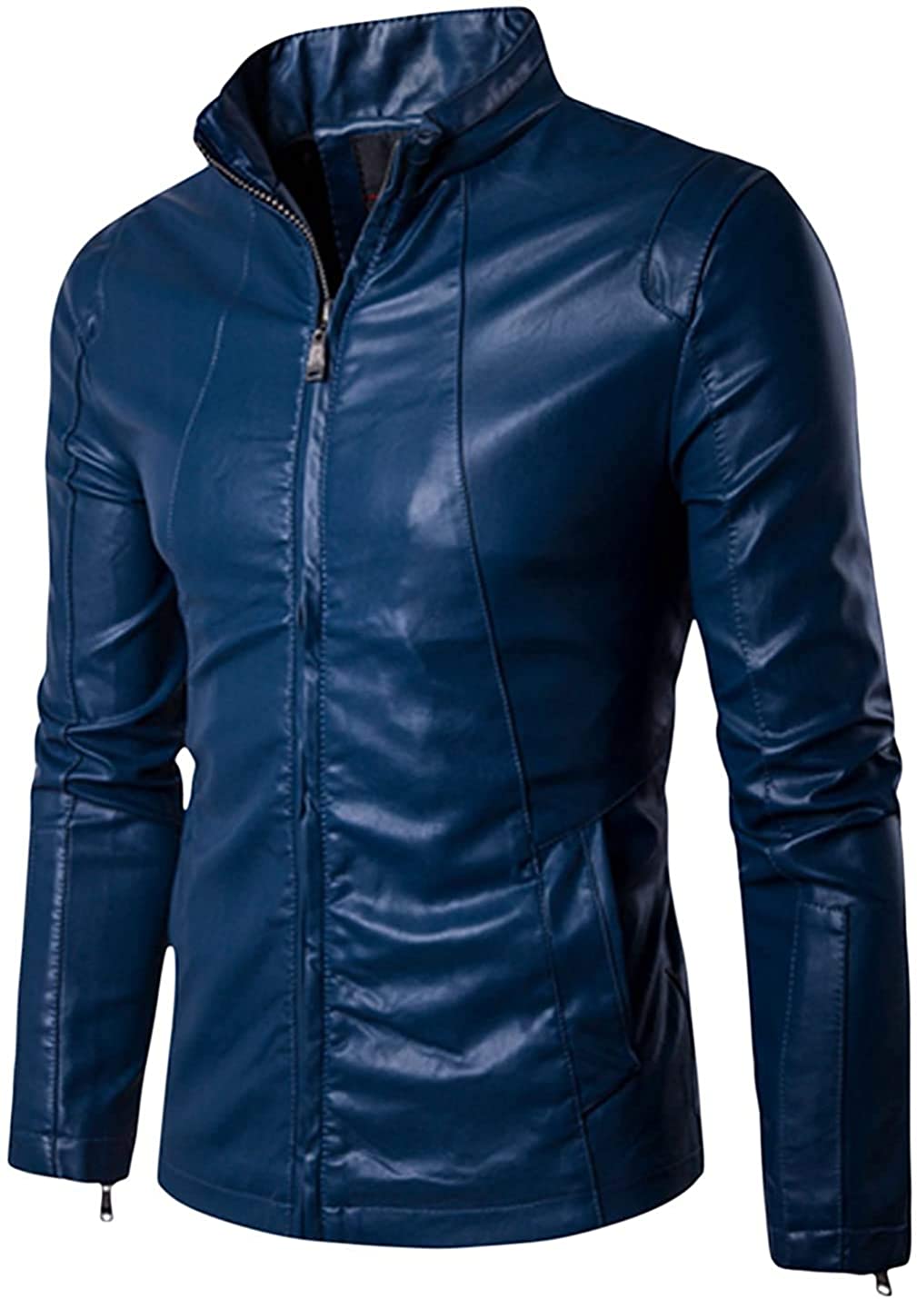 Mens Slim Fit Genuine Sheepskin Leather Jacket New Style In Sky Blue