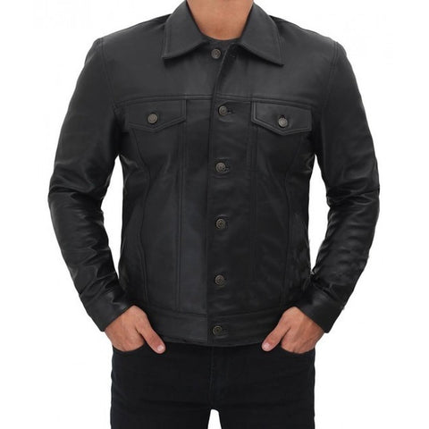Mens black leather jacket