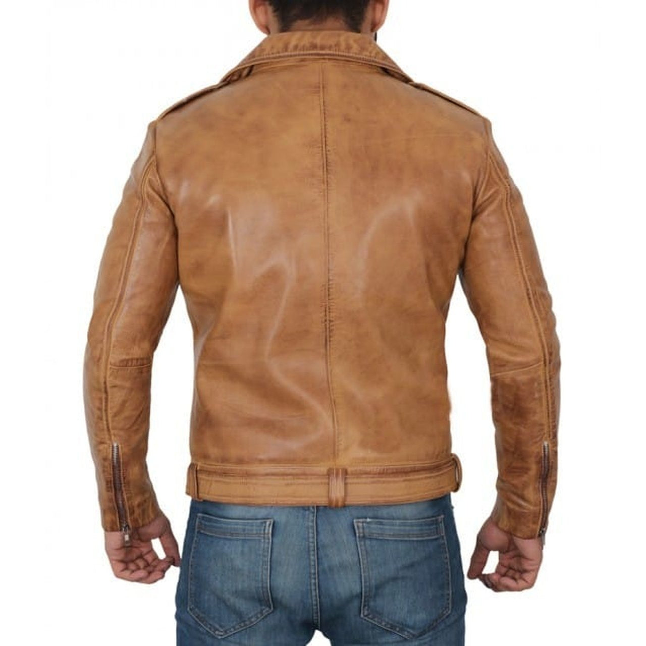 Light Brown Moto Leather Jacket Mens - Leather Jacket