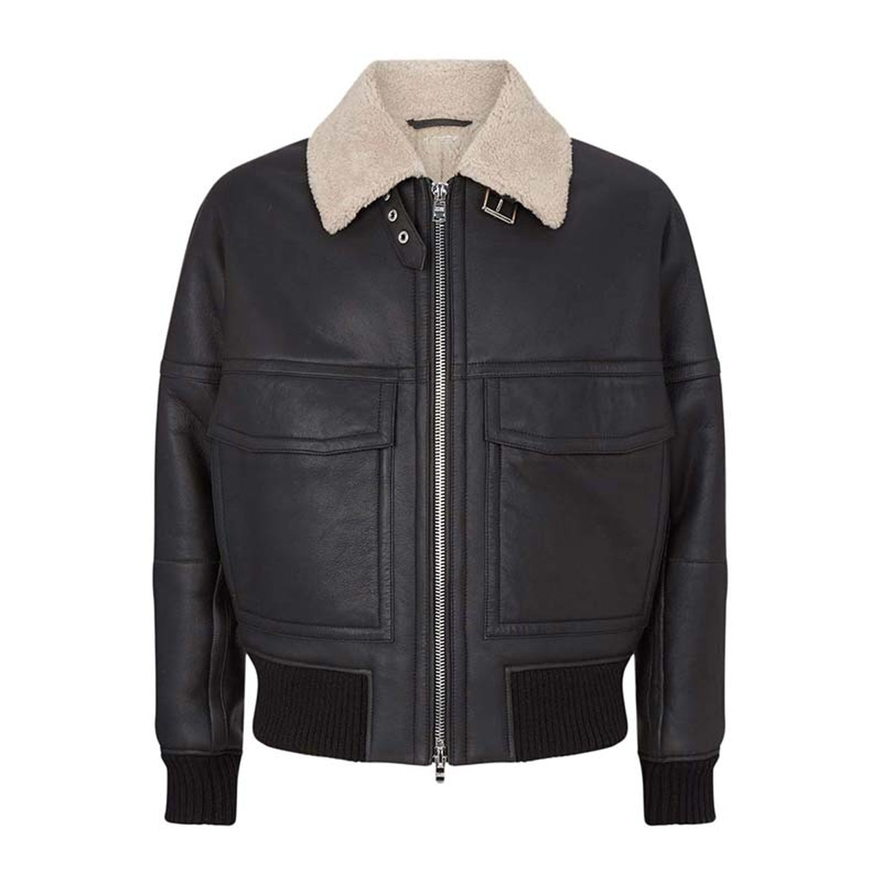 Black Shearling Bomber Leather Jacket for Men - Leather Jacket