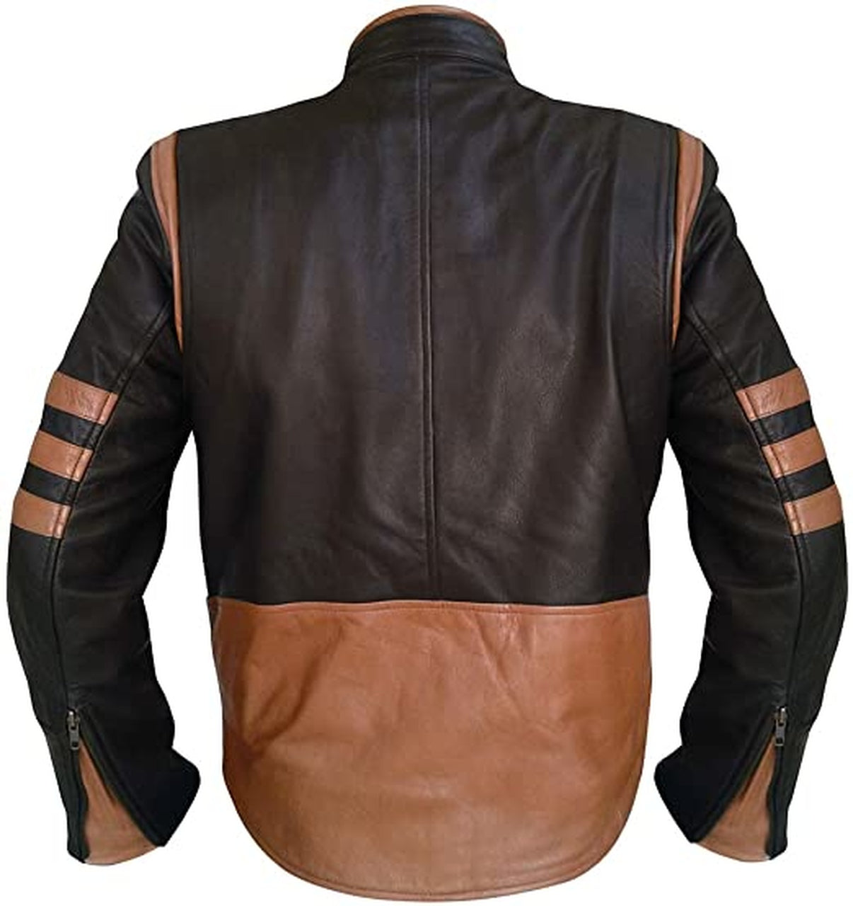 Men Dark Brown Genuine sheepskin Leather Jacket with Light Brown Stripes