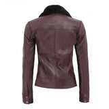 Women Brown Fur Collar Leather Jacket - Leather Jacket