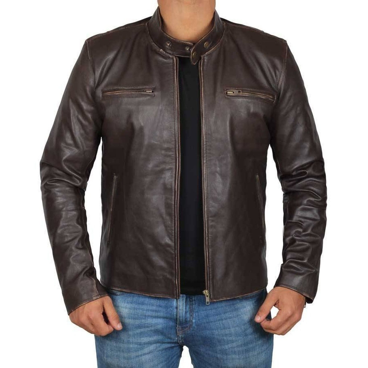 Brown Distressed Leather Jacket Men - Leather Jacket
