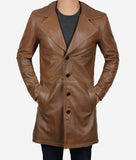 Brown 3 Quarter Real Lambskin Leather Mid Length Coat Mens