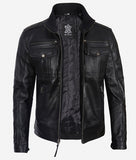 Moffit Mens Black Leather Biker Jacket