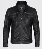 Moffit Mens Black Leather Biker Jacket