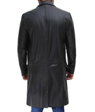 Black Cowhide Leather Coat With Wide Lapel
