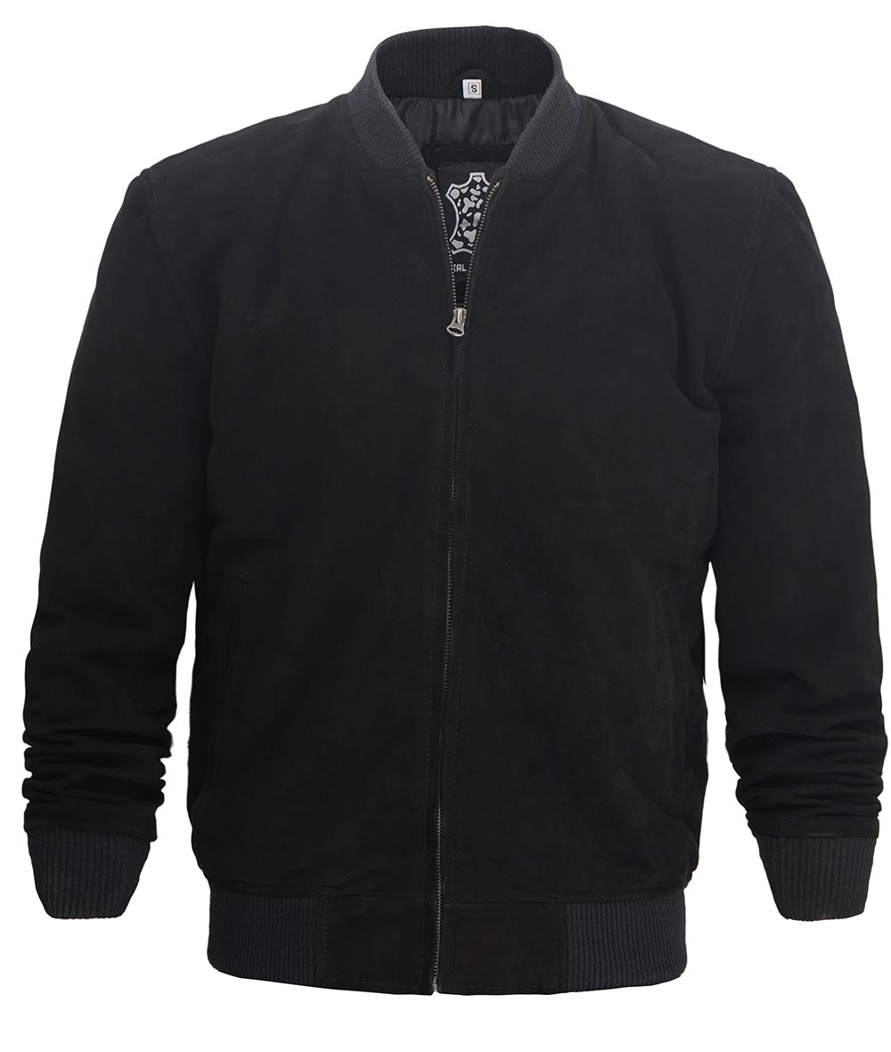Adamsville Mens Black Suede Leather Bomber Jacket