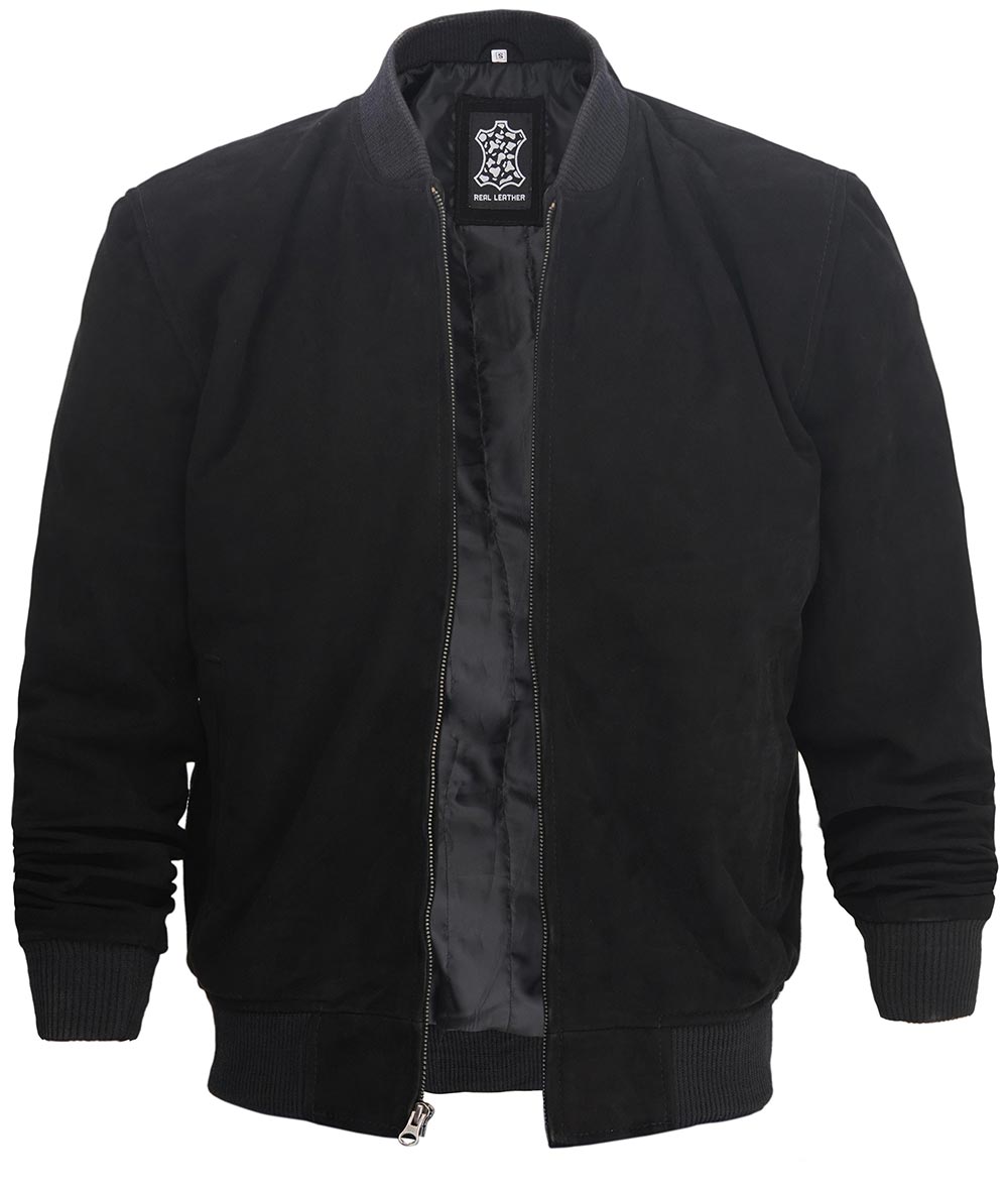 Adamsville Mens Black Suede Leather Bomber Jacket