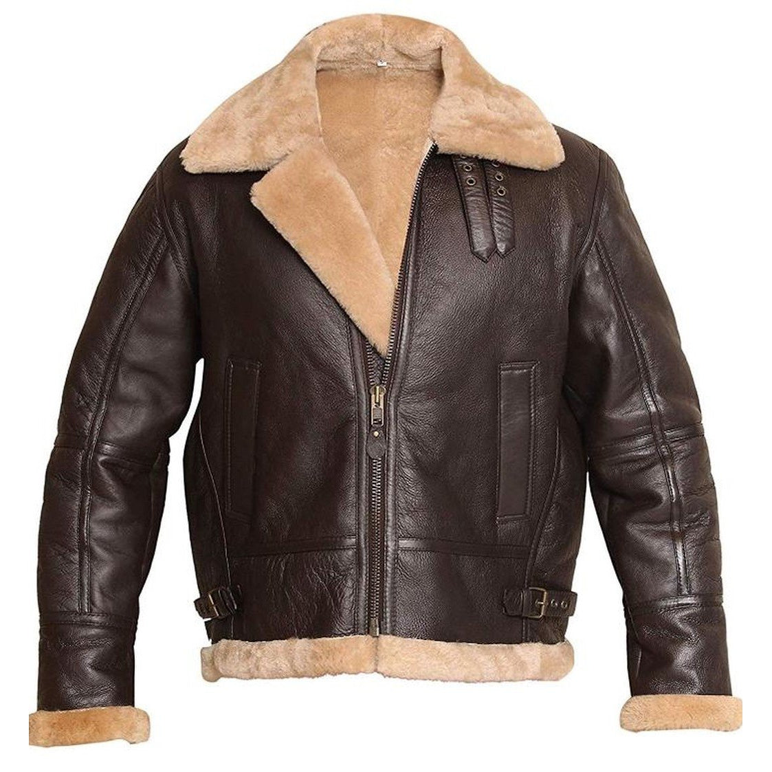 Brown Bomber Aviator FUR Leather Jacket for Men - Leather Jacket