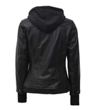 Black Bomber Jacket Womens  Hooded Leather Women