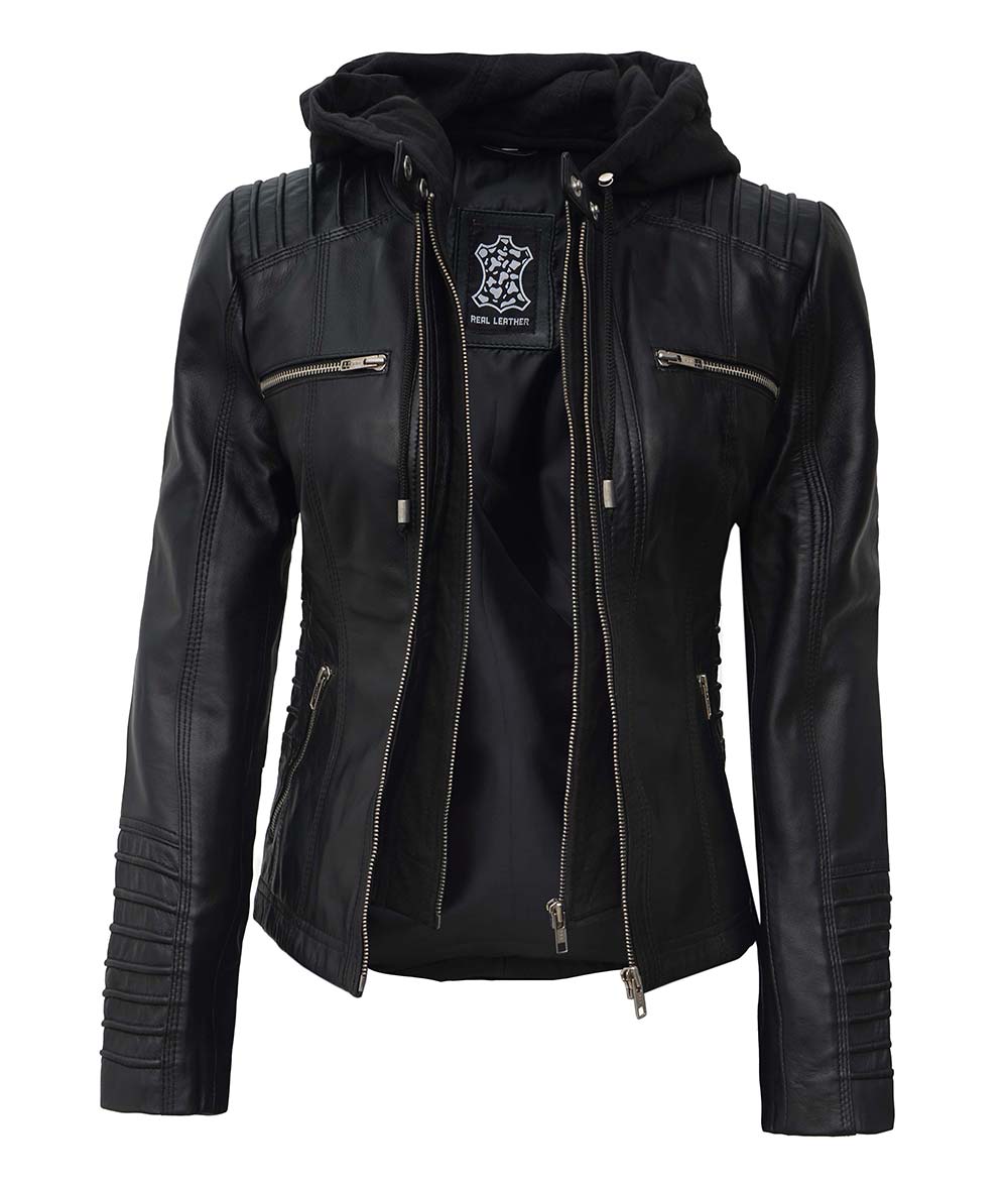 Black Leather Jacket With Hood