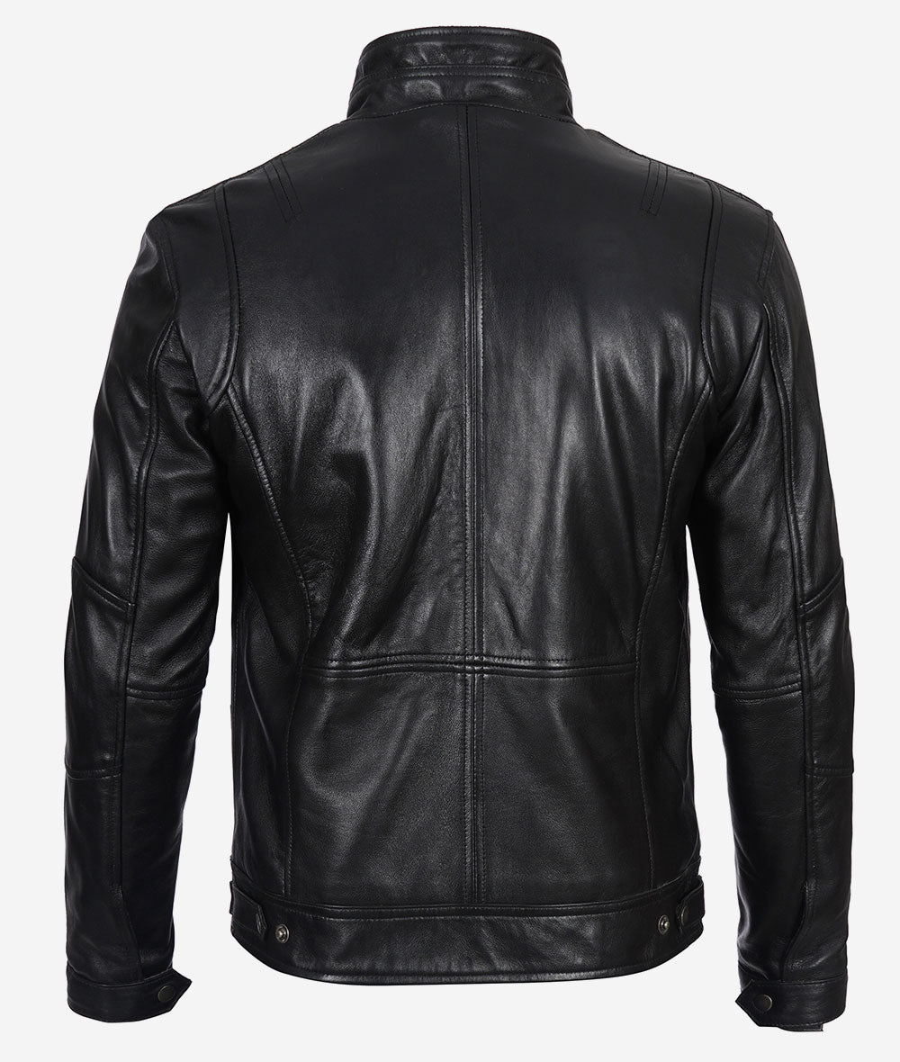 Moffit Mens Black Leather Biker Jacket