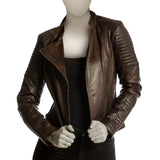 Stylish Brown Leather Jacket For Women with Long Sleeves - Brown Leather Jacket