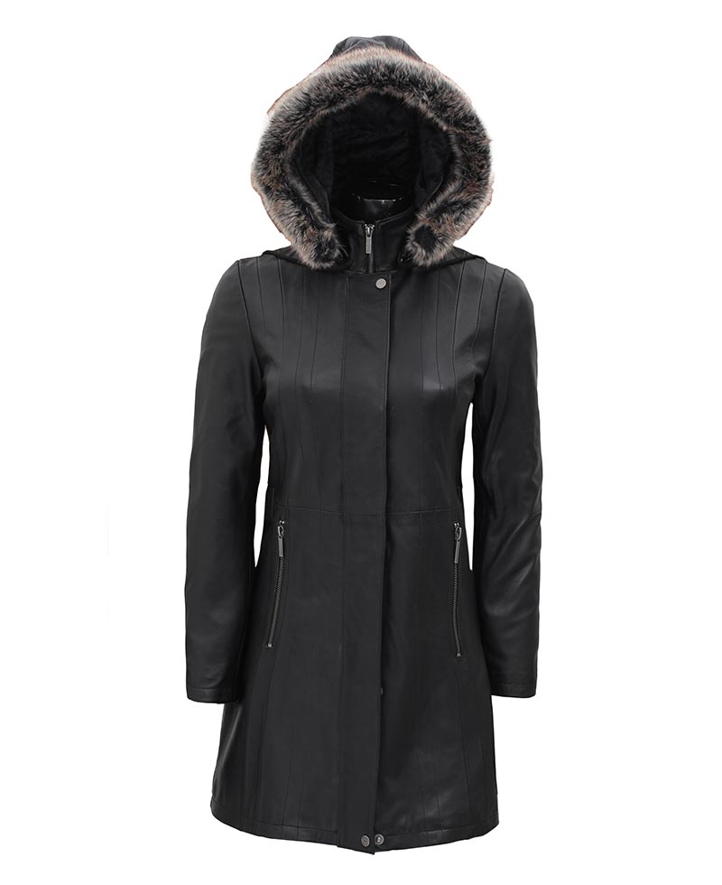 Long Black Leather Coat With Fur