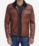 Moffit Tan Six Pocket Tan Leather Jacket Men