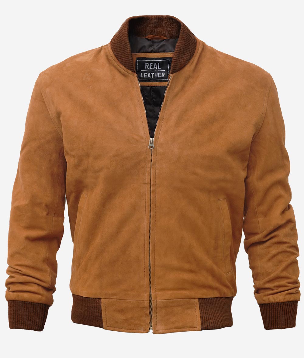 Adamsville Mens Suede Brown Leather Bomber Jacket