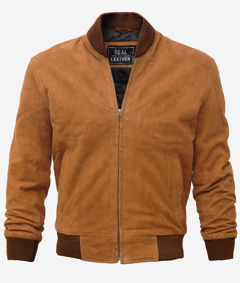 Adamsville Mens Suede Brown Leather Bomber Jacket