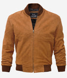 Adamsville Mens Suede Brown Leather Bomber Jacket