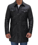 Mens Black Four Pocket Shirt Collar 3   4 Length Leather Coat