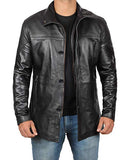 Mens Premium Black Leather Coat - 34 Length