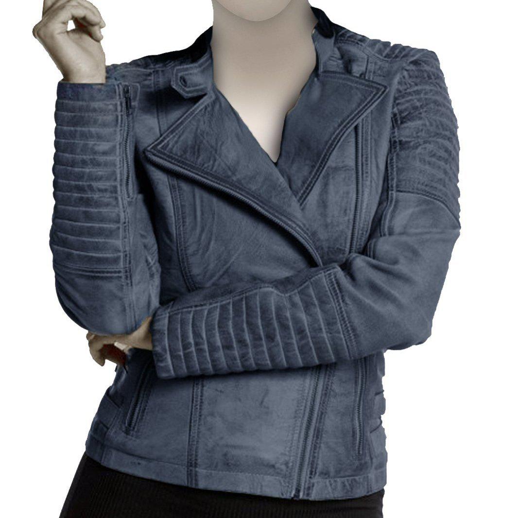 Stylish Grey Leather Jacket for Women with Long Sleeves - Women Leather Jacket - Leather Jacket