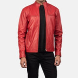 BIKER-1445 MUSH Red Leather Biker Jacket