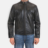 BIKER-1455 MUSH Black Leather Biker Jacket