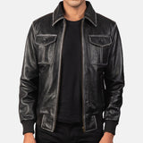 BOMBER-2400 MUSH Black Leather Bomber Jacket