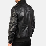 Shadow Black Leather Bomber Jacket