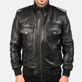 Shadow Black Leather Bomber Jacket