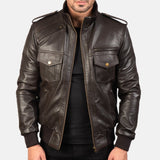 BOMBER-2403 MUSH Shadow Brown Leather Bomber Jacket