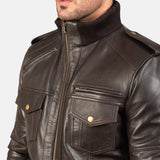 Shadow Brown Leather Bomber Jacket