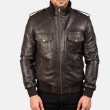 Shadow Brown Leather Bomber Jacket